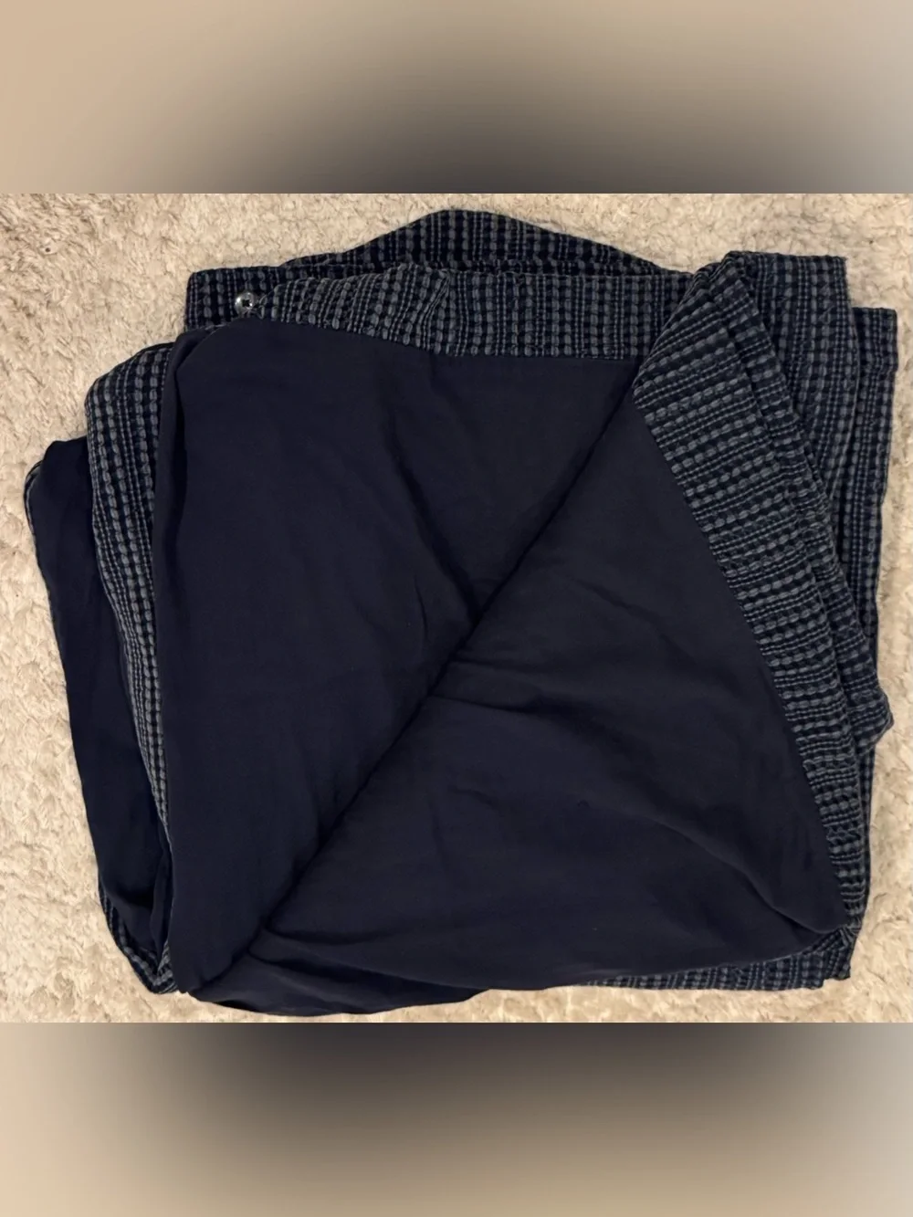 Pottery Barn Navy Textured Waffle Weave Duvet Cover, Full/Queen